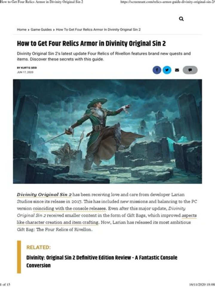 How to Get Four Relics Armor in Divinity Original Sin 2